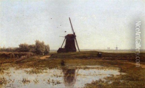Landscape With Windmill Oil Painting - Paul Joseph Constantin Gabriel