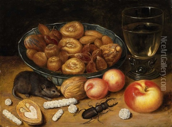 Fruit Still Life With Mouse And Stag Beetle Oil Painting - Georg Flegel