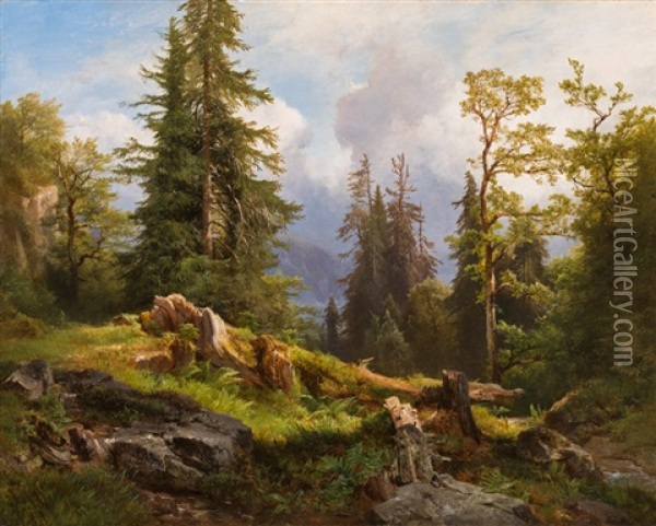Waldlandschaft Oil Painting - Anton Hansch