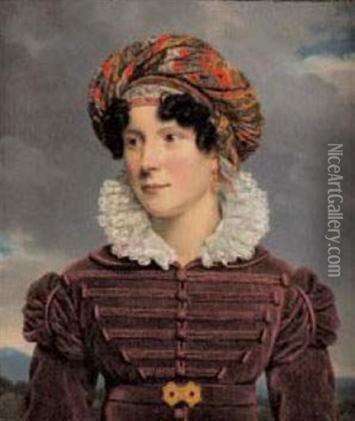 Portrait D'une Jeune Femme Au Turban De Cachemire Oil Painting - Henri Francois Riesener