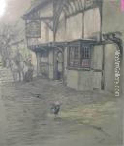 'old Inns Of England-the Bell In
 Waltham And Four Others', Lithographs, Approximately 38.5cm X 33cm Oil Painting - Cecil Charles Aldin