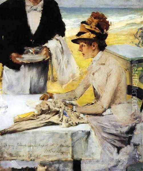 Ordering Lunch by the Seaside Oil Painting - William Merritt Chase