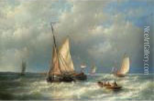 Stormy Sea With Ships Oil Painting - Abraham Hulk Jun.