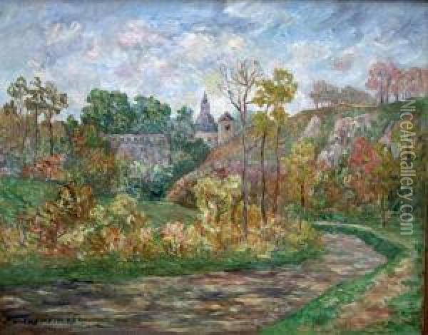 Les Remparts De Dinan En Automne Oil Painting - Ernest Ponthier De Chamaillard