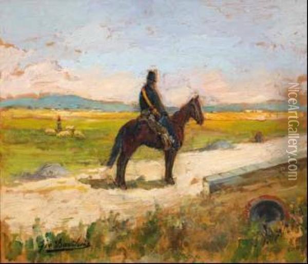 Paesaggio Con Soldato Oil Painting - Giovanni Bartolena