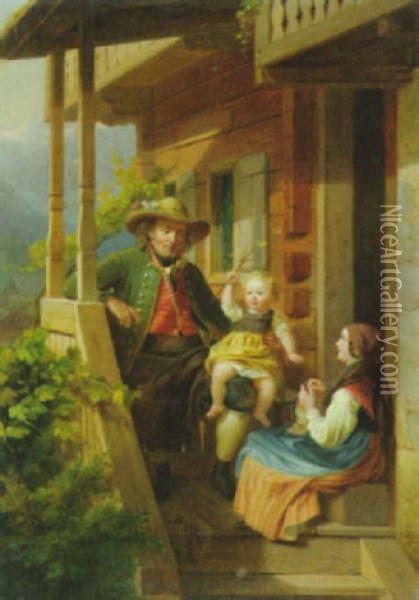 Genreszene Mit Tiroler Bauernfamilie Oil Painting - Julius Weyde