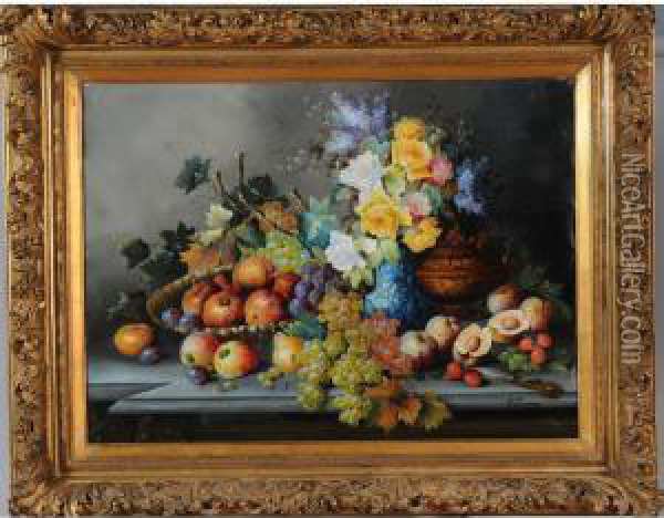  Importante Nature Morte Aux Fleurs Et Aux Fruits  Oil Painting - Konstantin Stoitzner