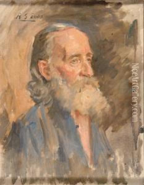 A Portrait Of A Bearded Old Man With White Shirt Oil Painting - Reginald Grenville Eves