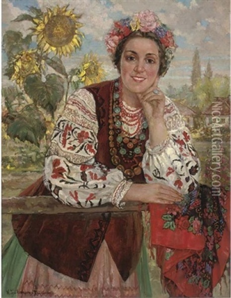 Ukrainian Peasant Girl Oil Painting - Ekaterina Kachura-Falileeva