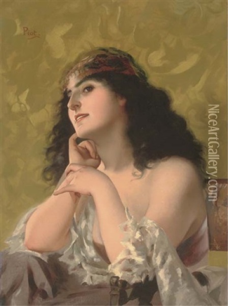 An Oriental Beauty Oil Painting - Etienne Adolph Piot