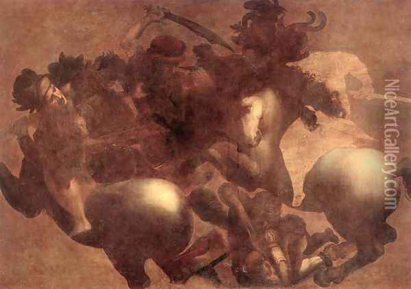 The Battle of Anghiari (detail 2) 1503-05 Oil Painting - Leonardo Da Vinci