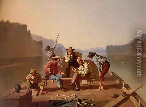 Raftsmen Playing Cards 1847 Oil Painting - George Caleb Bingham