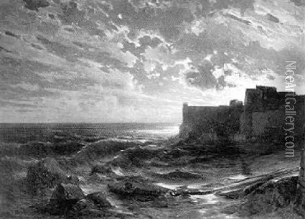 Sudliche Meereskuste Mit Alter Festungsanlage Oil Painting - Jean-Baptiste-Arthur Calame
