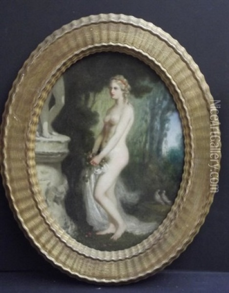Female Nude In A Garden Oil Painting - Jules Salles-Wagner