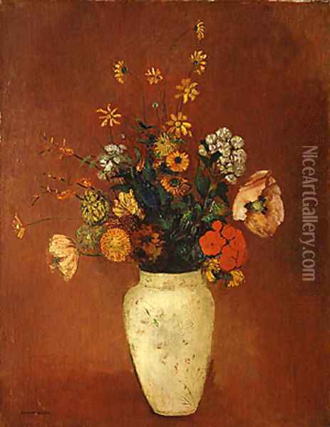 Bouquet in a Chinese Vase Oil Painting - Odilon Redon