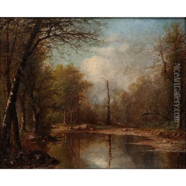 Wooded Scene With Stream Oil Painting - Carl Christian Brenner