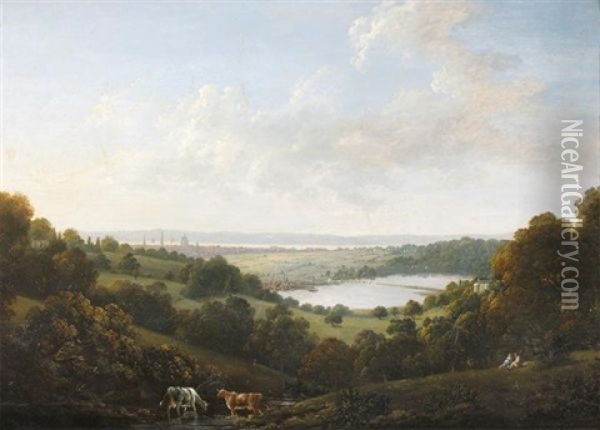 View Of Southampton Across The River Itchen With Southampton Water Beyond Oil Painting - John Tobias Young