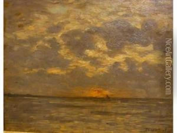 Coucher De Soleil En Baie De Somme Oil Painting - Louis Braquaval