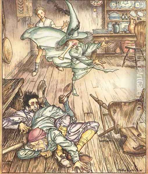 King of the Golden River: So there they lay, all three Oil Painting - Arthur Rackham