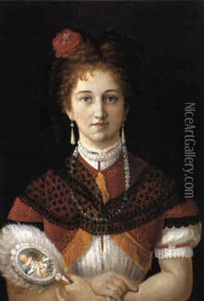 Portrait Einer Jungen Blonden Dame Mit Stirnlocken Oil Painting - Joseph Mathaeus Aigner