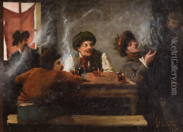 Generic Scene From The Inn Oil Painting - Stanislaw Lentz