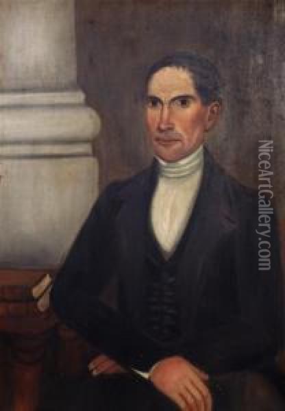 Portrait Of A Gentleman In Black Oil Painting - Sheldon Peck