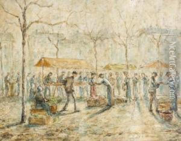 Markttag An Der Rhone In Lyon. Oil Painting - Louis Hilaire Carrand
