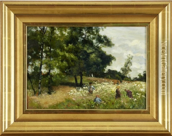 Barn I Sommargronska (blekinge) Oil Painting - Johan Ericson