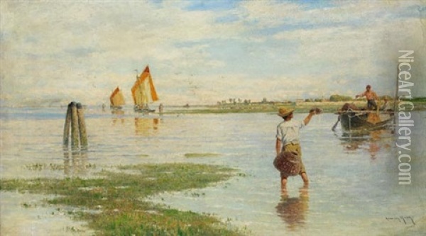Fischer In Der Lagune Oil Painting - Heinrich Rasch