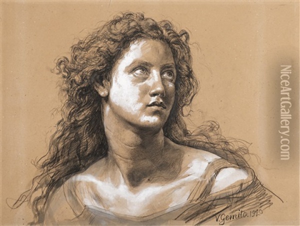 Portrait Eines Jungen Madchens Oil Painting - Vincenzo Gemito
