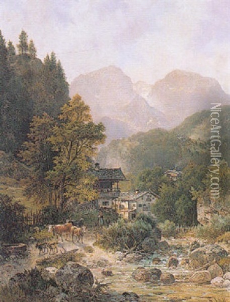 Partie Bei Berchtesgaden Oil Painting - Ludwig Sckell