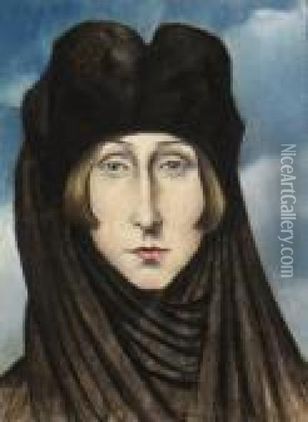 Portrait Of Edith Sitwell Oil Painting - Christopher R. Wynne Nevinson