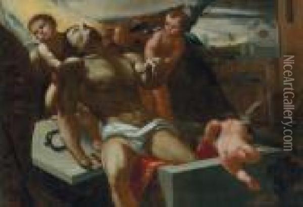 Die Grablegung Christi Durch Engel Oil Painting - Annibale Carracci