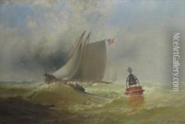 Sailboat In Stormy Seas Oil Painting - Franklin Briscoe