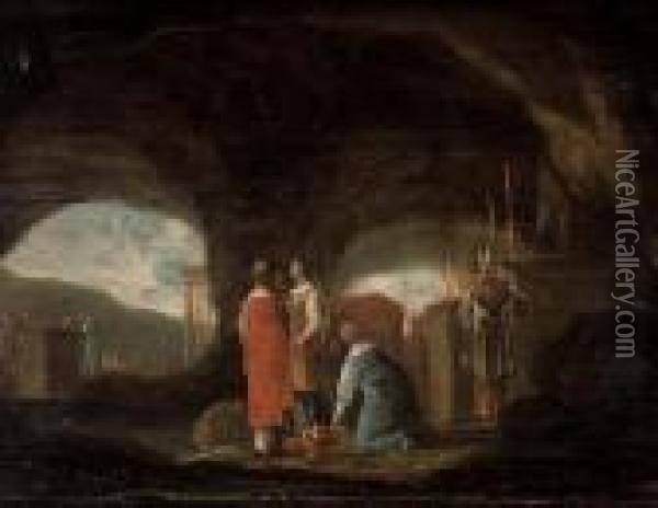 A Grotto With A Pagan Sacrifice Oil Painting - Rombout Van Troyen