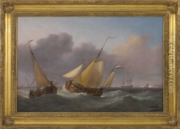 Dutch Shipping In The Channel Oil Painting - Thomas Whitcombe