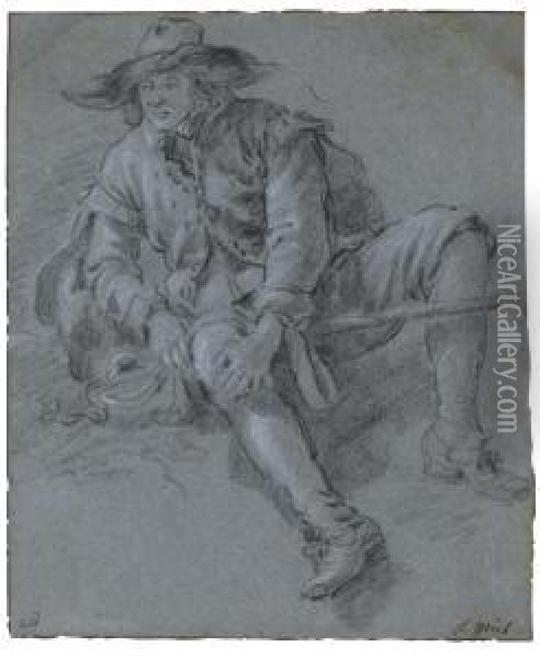 Study Of A Man Seated On The Ground Oil Painting - Jan Miel