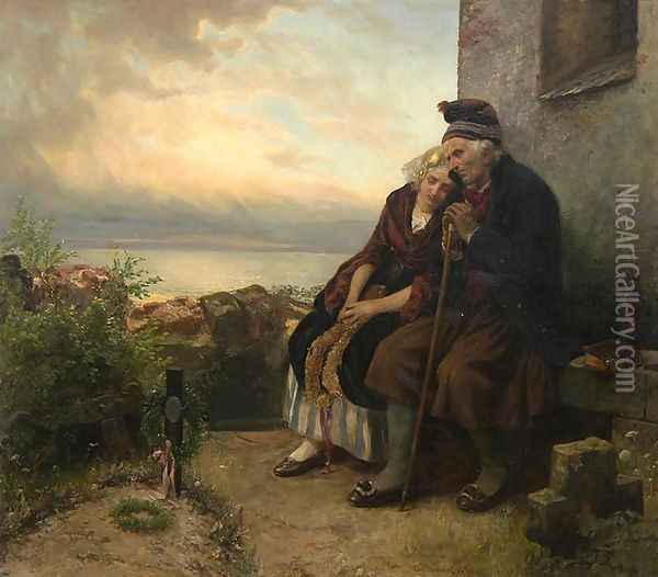 Mourning Their Loss Oil Painting - Carl Wilhelm Hubner