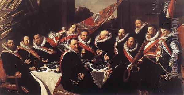 Banquet of the Officers of the St George Civic Guard 1616 Oil Painting - Frans Hals