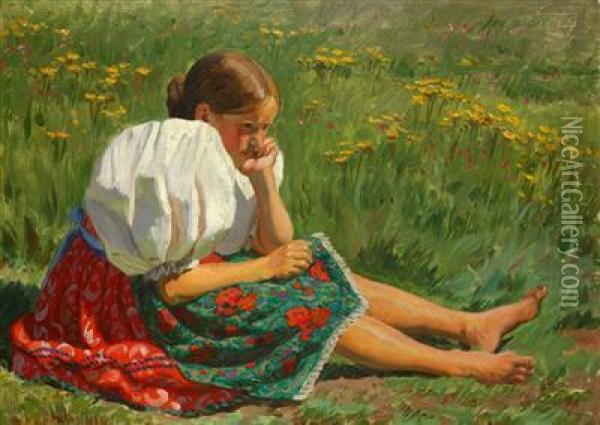 A Girl From Havlovice Oil Painting - Vaclav Maly