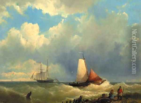 Shipping off the coast Oil Painting - Johannes Hermanus Koekkoek