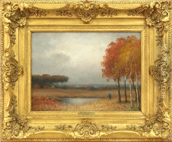 Hiker In A Fall Landscape Oil Painting - Frank Russell Green
