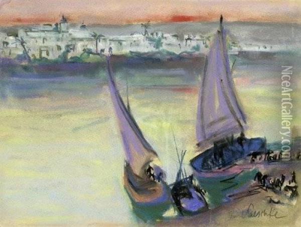 Segelboote In Einem Orientalischen Hafen Oil Painting - Paul Paeschke