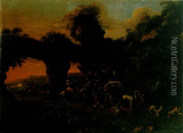 Brigands Attaquant Un Convoi Oil Painting - Francesco Giuseppe Casanova