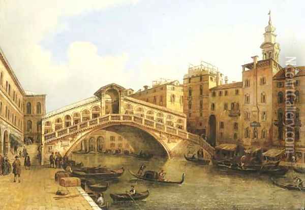 A view of the Rialto Bridge, Venice Oil Painting - Giuseppe Bernardino Bison