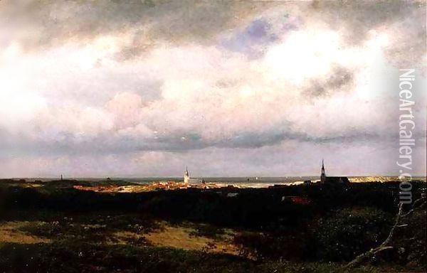 A Coastal View near the Hague Oil Painting - Julius Jacobus Van De Sande Bakhuyzen