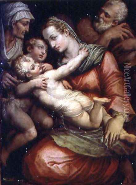 Holy Family with St. Anne and St. John the Baptist Oil Painting - Giorgio Vasari