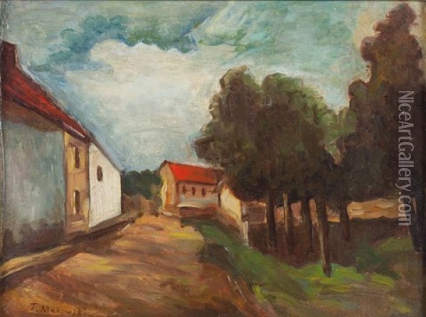 Pejzaz Z Droga I Domami Oil Painting - Tadeusz (Tade) Makowski