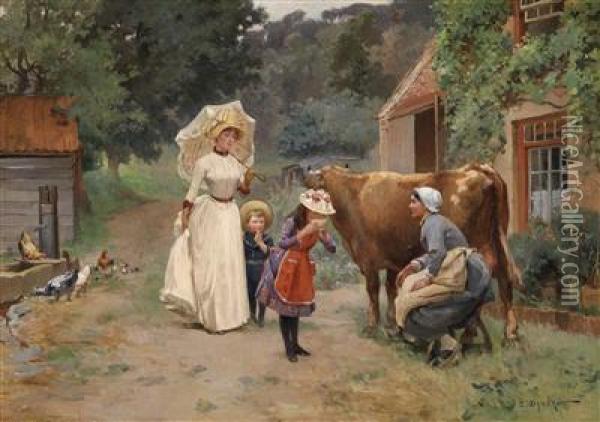 Visit To The Farm Oil Painting - Emile Charles Dameron