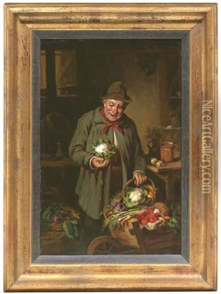 Kucheninterieur Mit Einem Gemusehandler Oil Painting - Hermann Kern